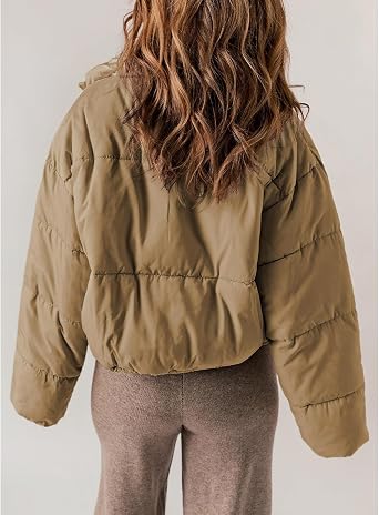 Womens Quilted Jackets Long Sleeve Full Zip Puffer Jacket Coats Fashion Warm Winter Outerwear with Pockets
