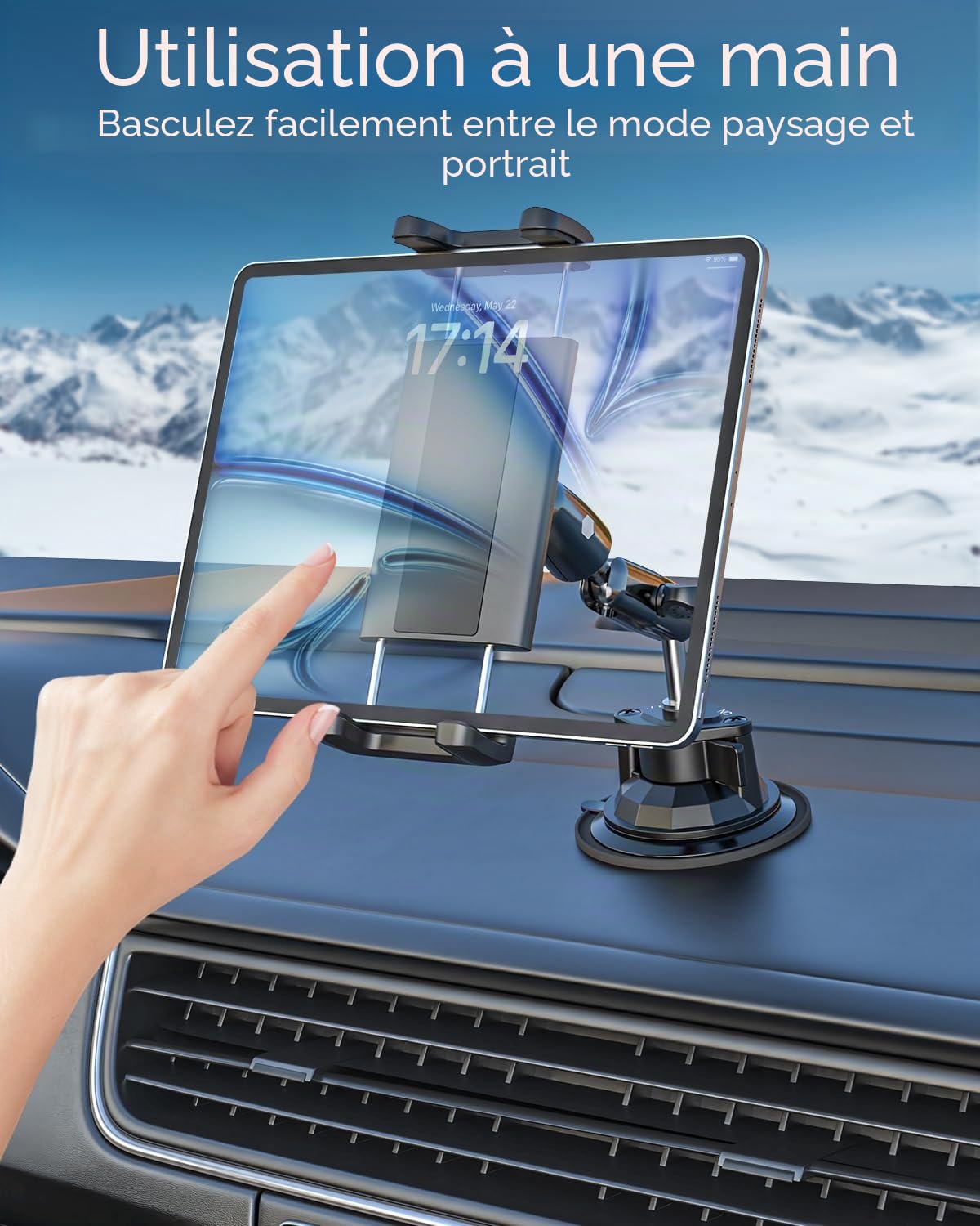 Support de tablette à ventouse pour voiture avant, Heavy Duty pour pare-brise de voiture, tableau de bord, tablette pour iPad Pro 12,9, iPad Air Mini, Galaxy Tabs, téléphone portable et