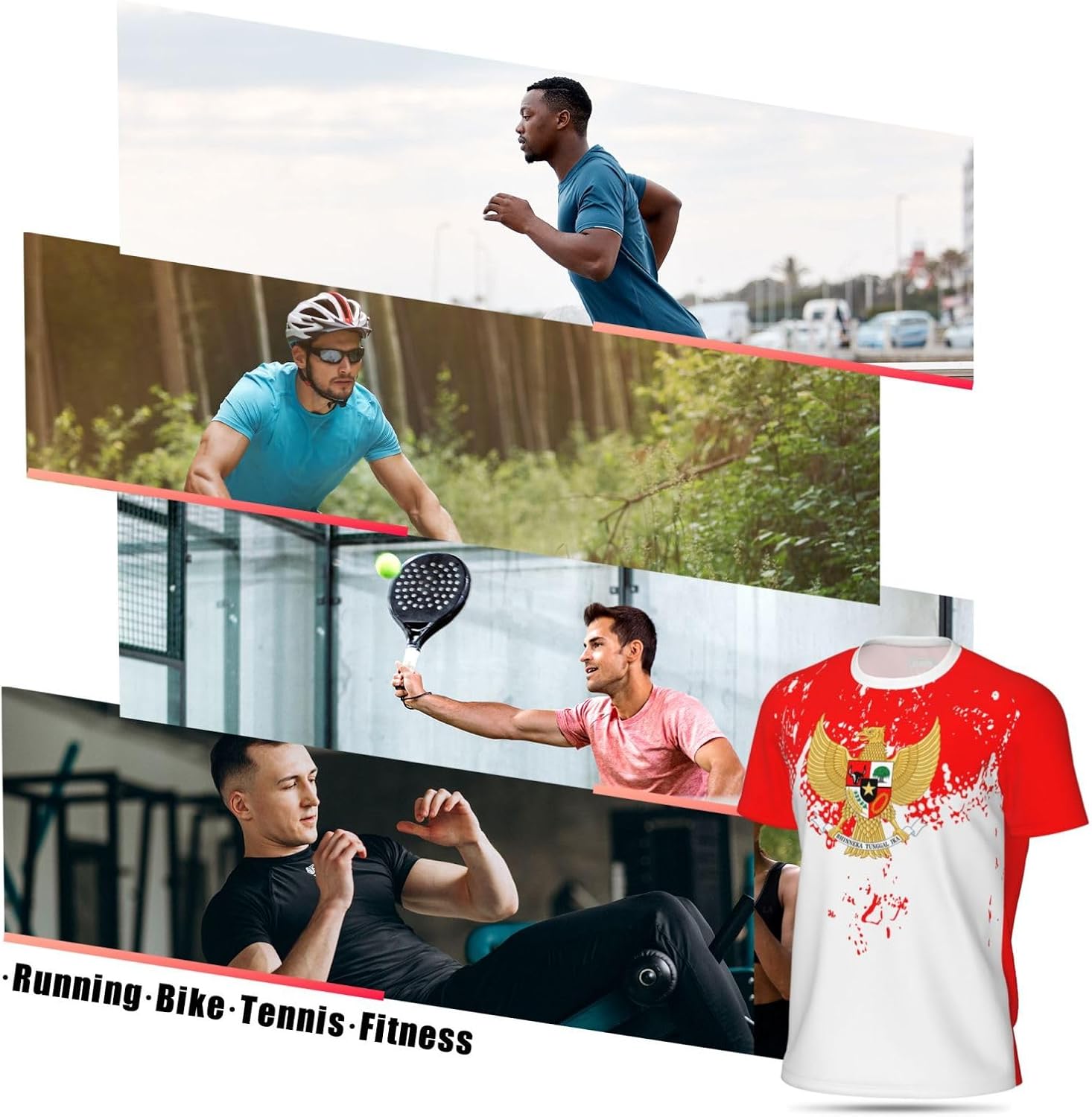 Indonesia Flag Grain T-Shirt for Running Soccer Tennis Fitness Sports Jerseys Shirts