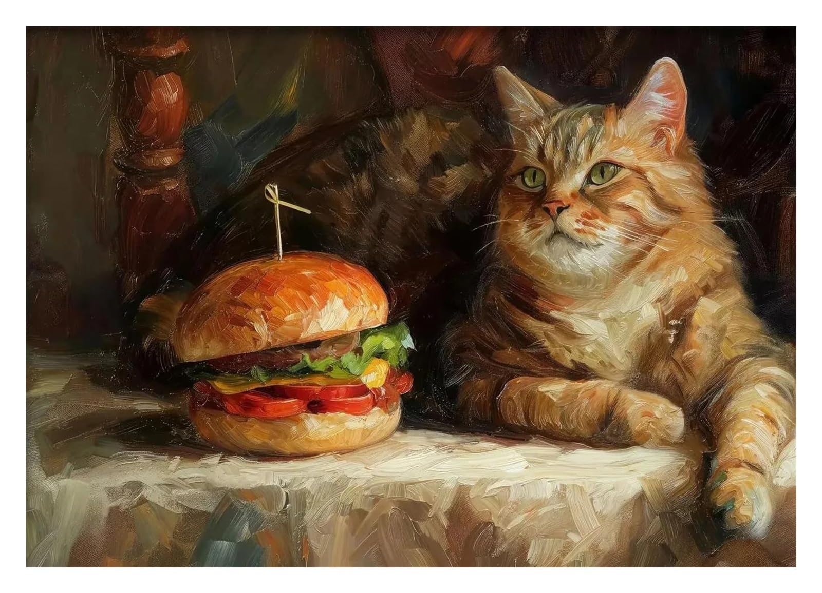 Art mural chat blanc piano poster décoration cuisine 60x90cm