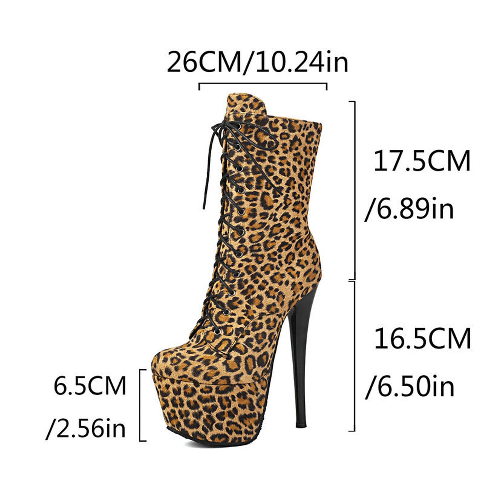 Stivaletti da Donna in Pelle Scamosciata con Stampa Leopardata e Tacco Altissimo da 16 cm | Stivali da Combattimento con Piattaforma per Night Club e spettacoli teatrali