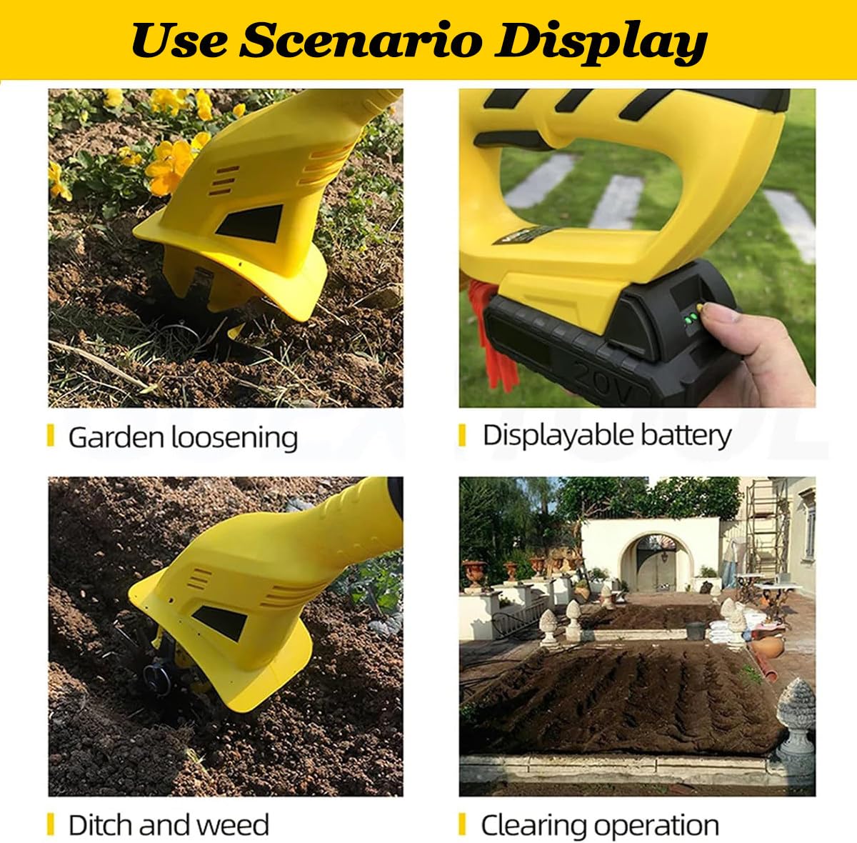 Coltivatore Elettrico a Mano, Zappa, Fresa per Terreno, coltivatore Portatile, coltivatore a Batteria, Larghezza di Lavoro 10 cm, per Giardino, orti
