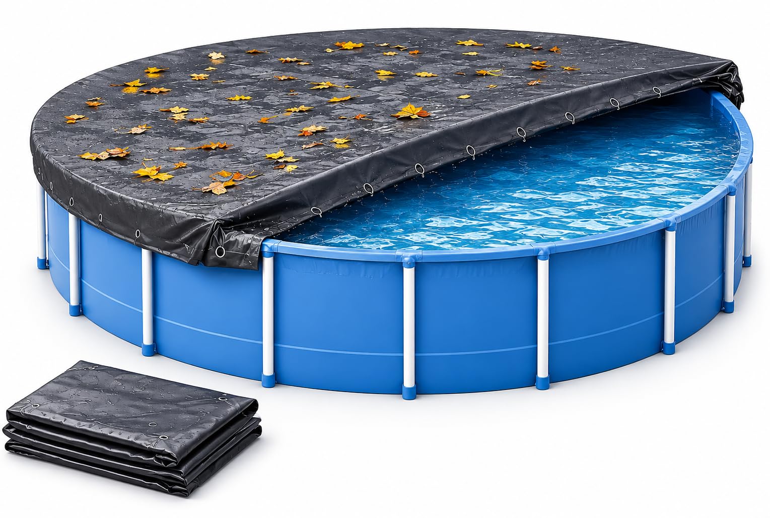 Bâche de piscine ronde - Extra forte 200 g/m² - Bâche solaire résistante aux UV pour été et hiver - Bâche de piscine robuste en noir (366-400 cm (Ø 460 cm)