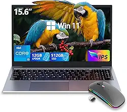 Jogos para laptop, laptop i3 com teclado retroiluminado (2C/4T, até 3,2 GHz), RAM DDR4 de 12 GB + SSD NVMe de 512 GB, ângulo de visão FHD IPS de 15,6 polegadas, ângulo de visão de 180°, WiFi e
