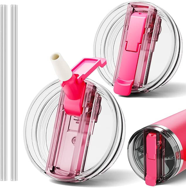 2-Pack Flip Straw Lids for Stanley 40 oz Tumbler-100% Leakproof,Dustproof,and Durable Replacement Lids,Tritan Cover for Classic Quencher Tumbler BPA-Free,Fits Stanley Original Mug (Rose & Rose)