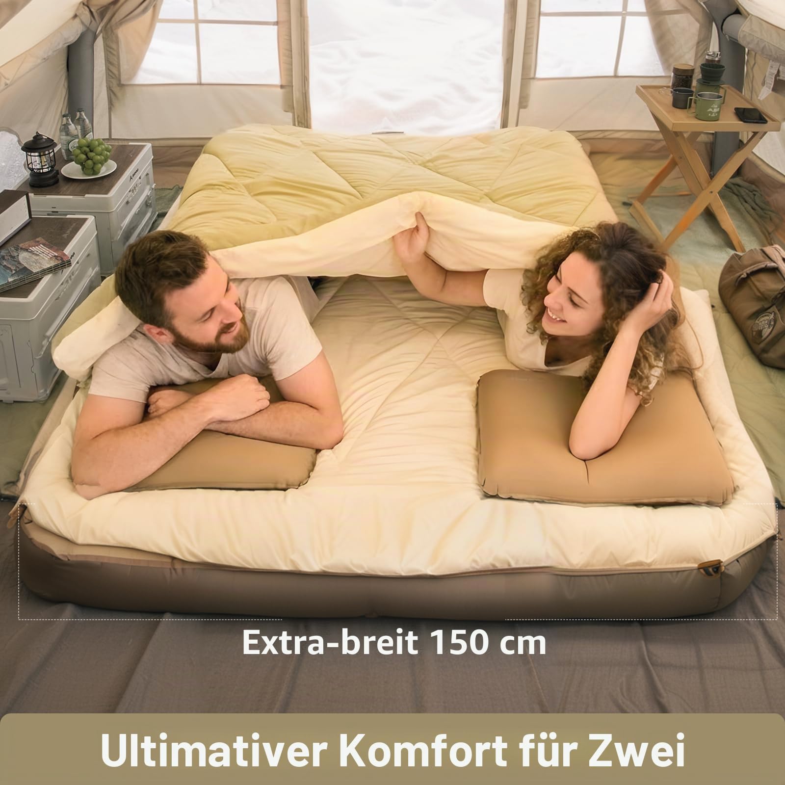 BISINNA Doppelschlafsack Flanell für Erwachsene, 2-Personen Queensize, versch. Größen (3,2-4,5 kg), für alle Jahreszeiten, Wandern, Rucksackreisen, kaltes Wetter, mit Kompressionsbeutel