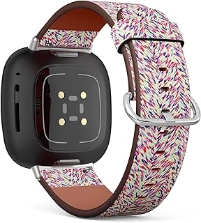CJBROES Replacement Leather Watch Band, Compatible with Fitbit Versa 3 and Fitbit Sense of Wristband Bracelet Accessory - Psychedelic Herringbone Motif