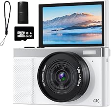 TZZPL 4K Digital Camera, 64MP Vlogging Camera for Photography with 3" 180° Flip Screen, 16X Digital Zoom Point and Shoot C...