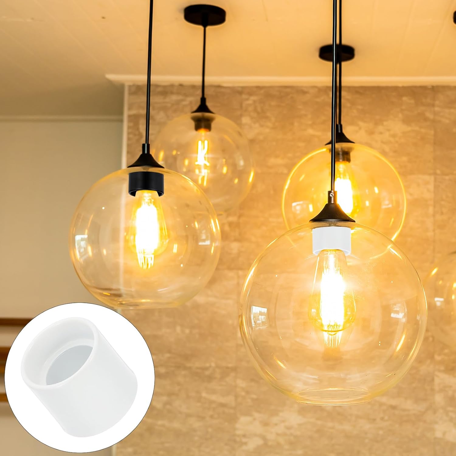 PATIKIL Light Socket Shade Ring, 3pcs E26 E27 Medium Base Metal Sockets Lock Ceramic/Porcelain Sockets with Thread Diameter 1-1/2 Inches for Hanging Lamp Holder, White 50mm / 1.97"