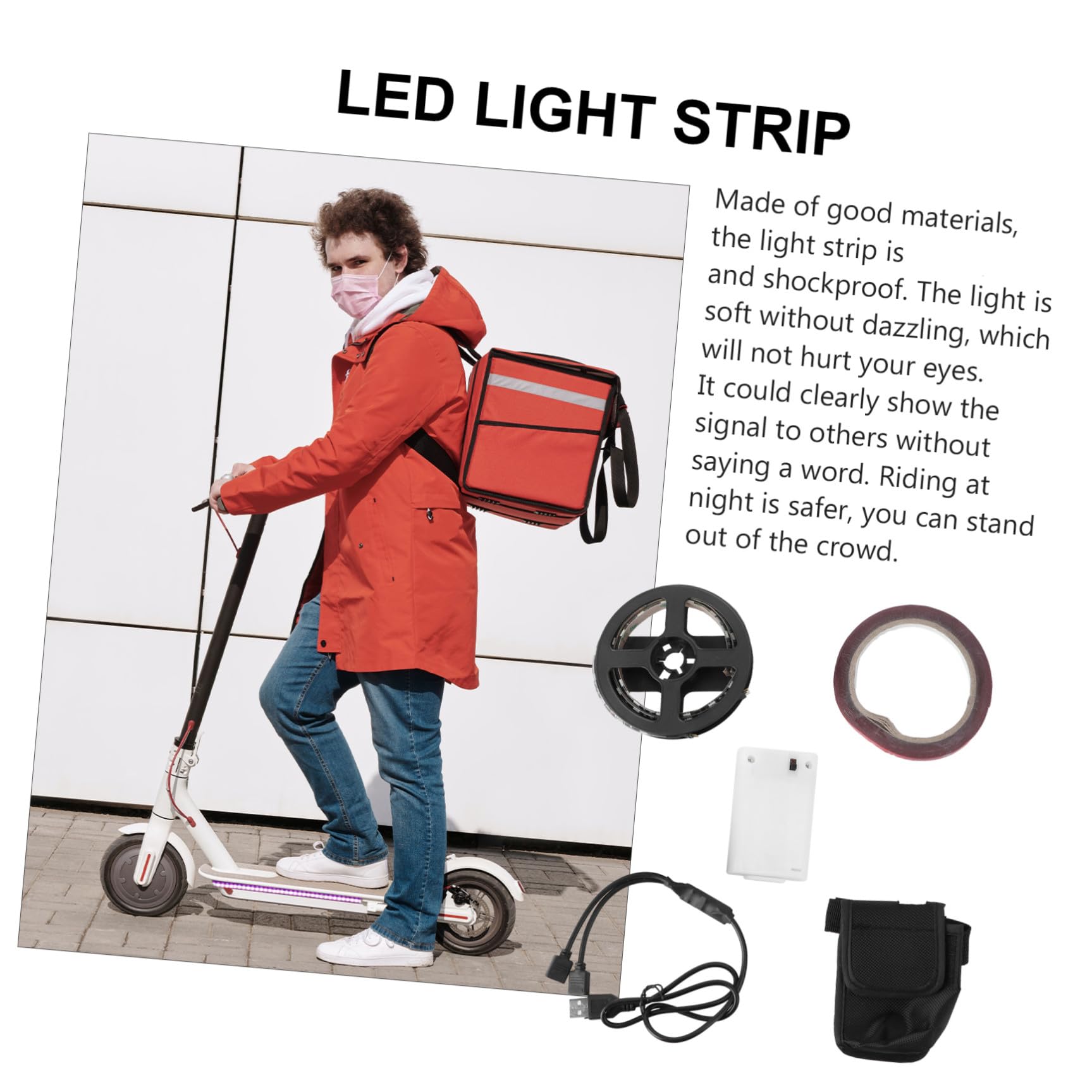 BESPORTBLE Striscia Luminosa Decorativa per Monopattino Elettrico, Indicatore Luminoso, Resistente all'Acqua, Nero, per Giorni di Pioggia e Neve