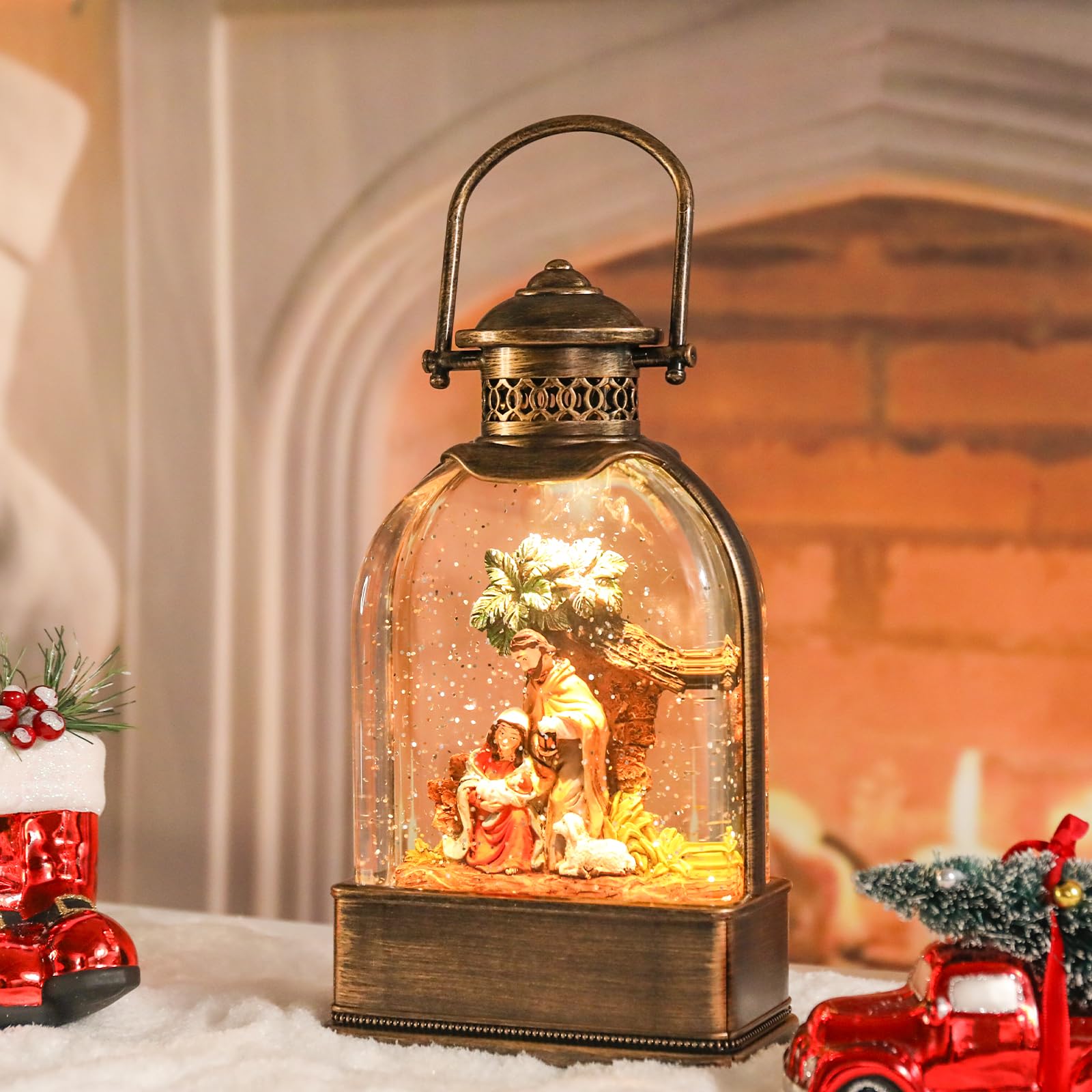 Taman Boule à neige pour crèche de Noël avec lumière musicale et paillettes | Boule à neige éclairée pour crèche de Noël avec lumières changeantes de couleur, musique, paillettes tourbillonnantes et 3