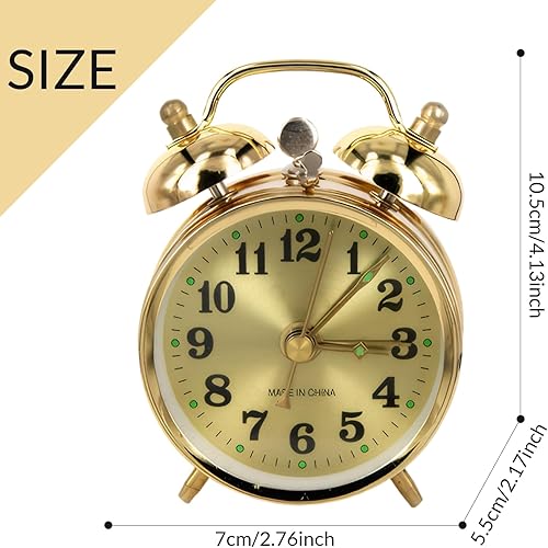 Miniatura 3 de Gcroet 1PC Mechanical Alarm Clock, Vintage Gold Wind Up Clock with Twin Bells, Battery-Free Retro Desk & Bedside Timepiece..