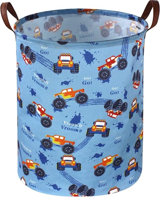 Sanjiaofen Kids Boys Hamper, Kids Laundry Basket Collapsible Monster Truck Storage Baskets for Boy Room Decor,Office,Toy Organizer,Gift Hamper(Monster trucks)