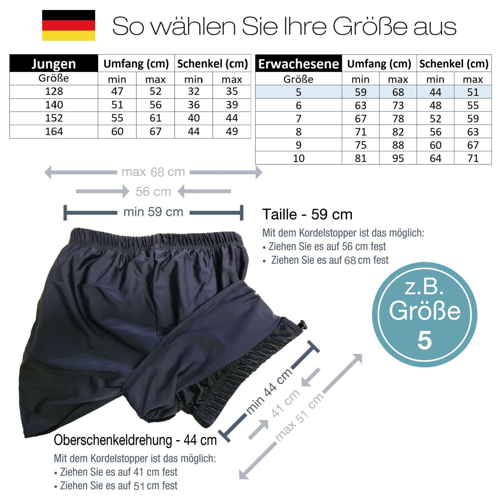 Higienic Pants Swimmy Badehose für Inkontinenz, empfohlen bei Inkontinenz, insbesondere Stuhlinkontinenz, bei Tätigkeiten im Wasser, im Pool oder am Meer - Größe 128