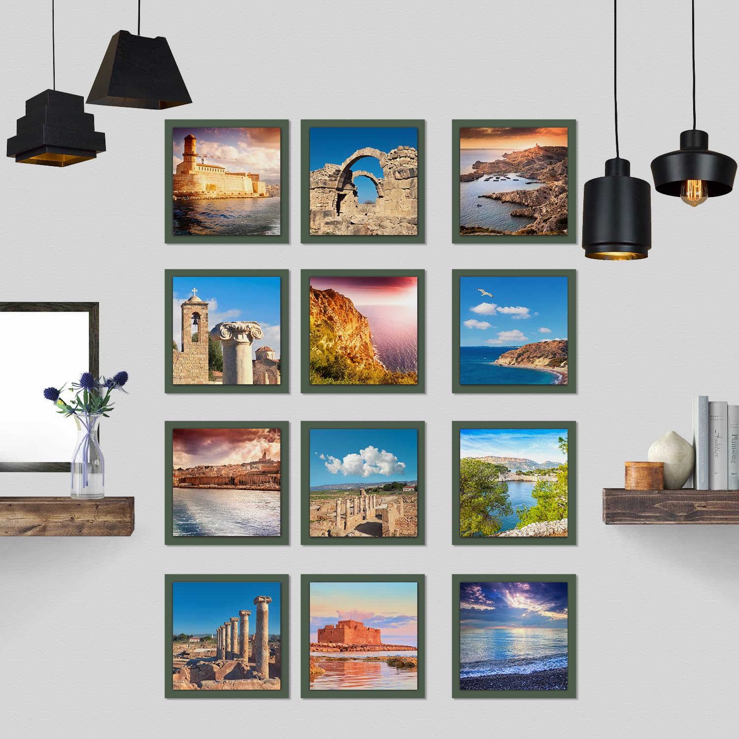 Alwayspon Mountain, Water and Architecture Tile Sticker Peel and Stick Vinyl Wall Tile Decals, Self Adhesive Stick on Tile Transfer Backsplash for Kitchen Bathroom