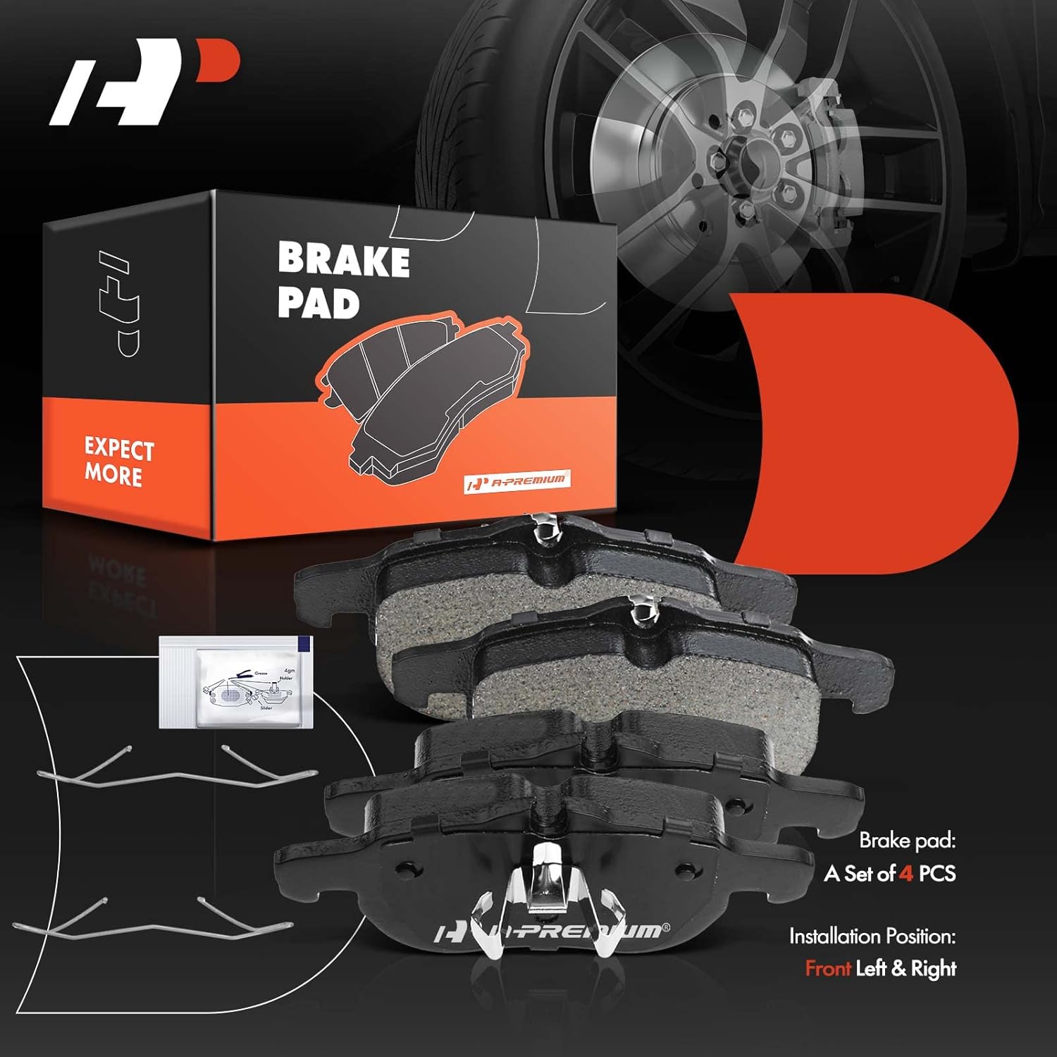 A-Premium Front Ceramic Brake Pads Set Compatible with Saab Models - 9-3 2003 2004 2005 2006 2007 2008 2009 2010 2011, with Hardware, 4-Pack