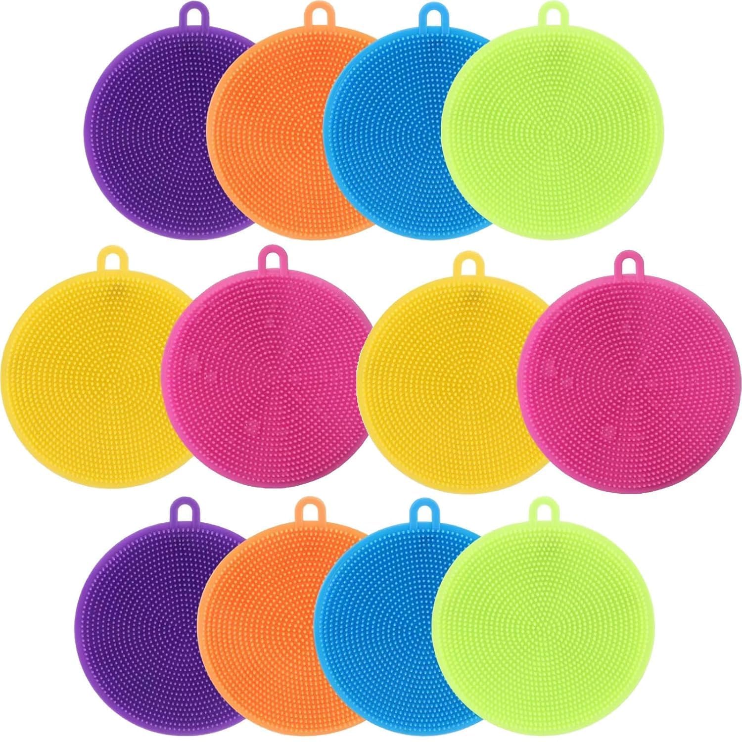 Silicone Dish Scrubber Food Grade BPA-Free Sponge Brush, Reusable Rubber Cleaning Pad for Kitchen Dishes, Pots, Fruits & Vegetables – Fast Drying & Dishwasher Safe, Multi-Color (12)-image-40