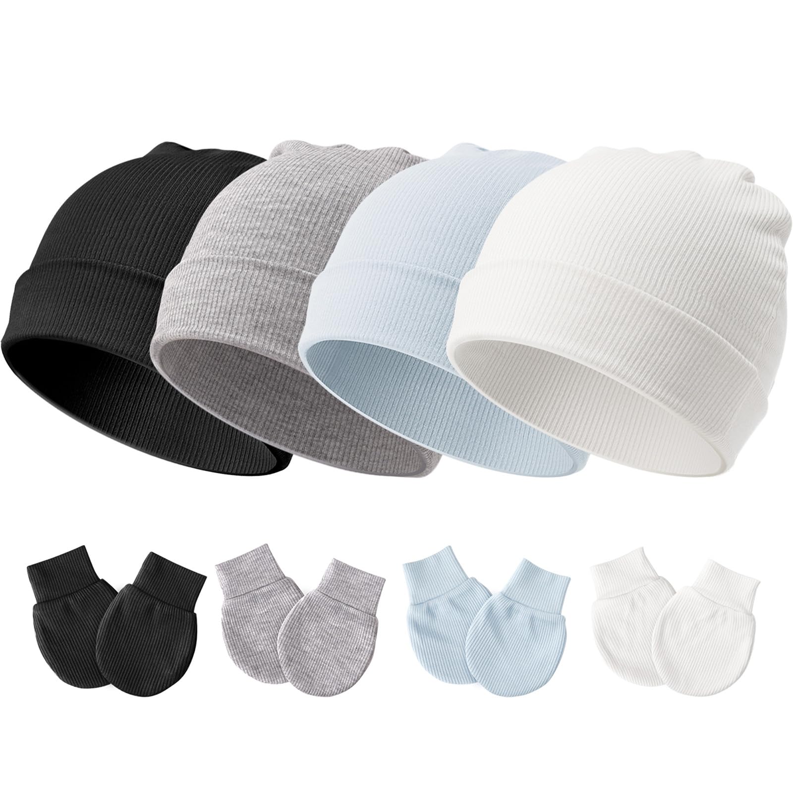 DRESHOW Neugeborenes Baby Mütze Hut und Handschuhe Set Beanie Bekleidung Unisex Infant Hut Kindergarten Mütze Baby Jungen Mädchen 0-3 Monate