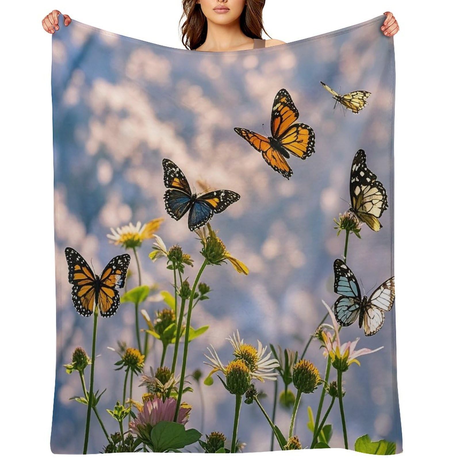Flying Butterflies Throw Blanket for Couch and Bed Super Soft Warm Lightweight Throw Blankets Cozy Fuzzy Flannel Blanket Personalized Decorative Blankets for Sofa Decor 30"x40"