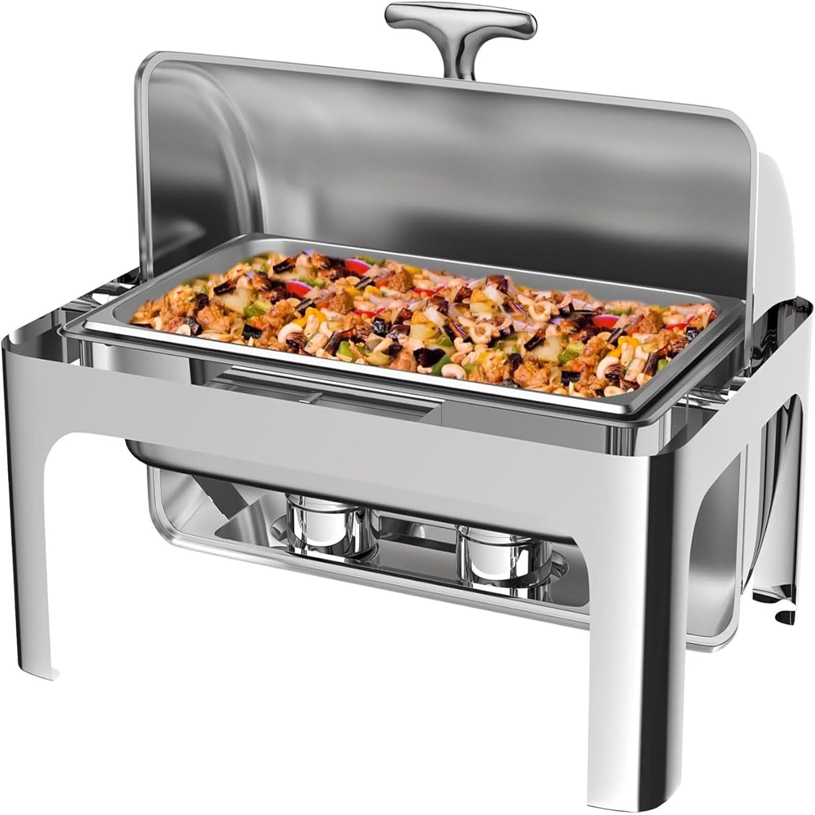 Juego de platos para buffet rectangular de 9 cuartos con acabado premium y tapa enrollable