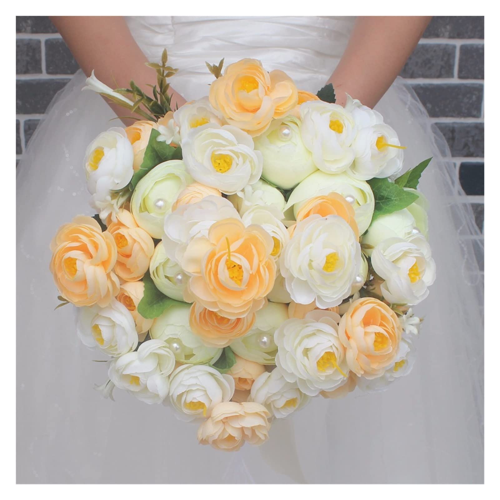 Abricot Fleurs artificielles Bouquet de mariée Bouquet Rose Pearls Plastic Bouquet 2Color (Color : 22cm Apricot)