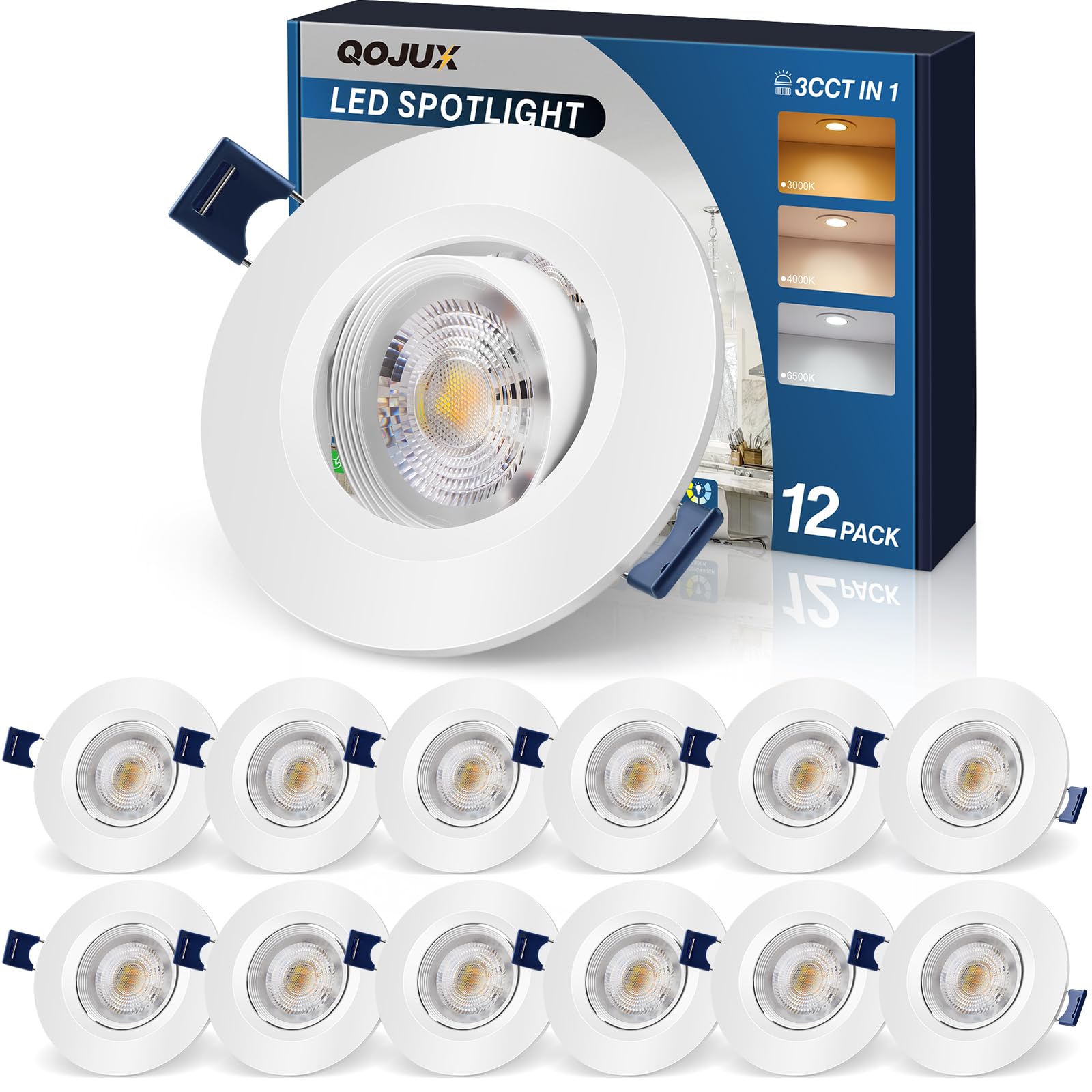 QOJUX LED Spots 230V 5W IP44, Flach LED Einbaustrahler Schwenkbar 500LM, Warmweiß Neutralweiß Kaltweiß Deckenspots Einbauleuchten, 64–80mm Lochmaß Deckenstrahler für Badezimmer Küche, 6er Set