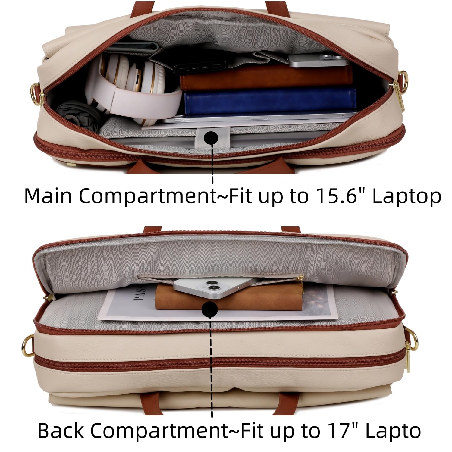Baosha Faux Leder Laptop Tasche 15.6-17.3 Zoll Damen Aktentasche Schultertasche Notebook Tasche Business Taschen für Frauen BC-07 (Beige)