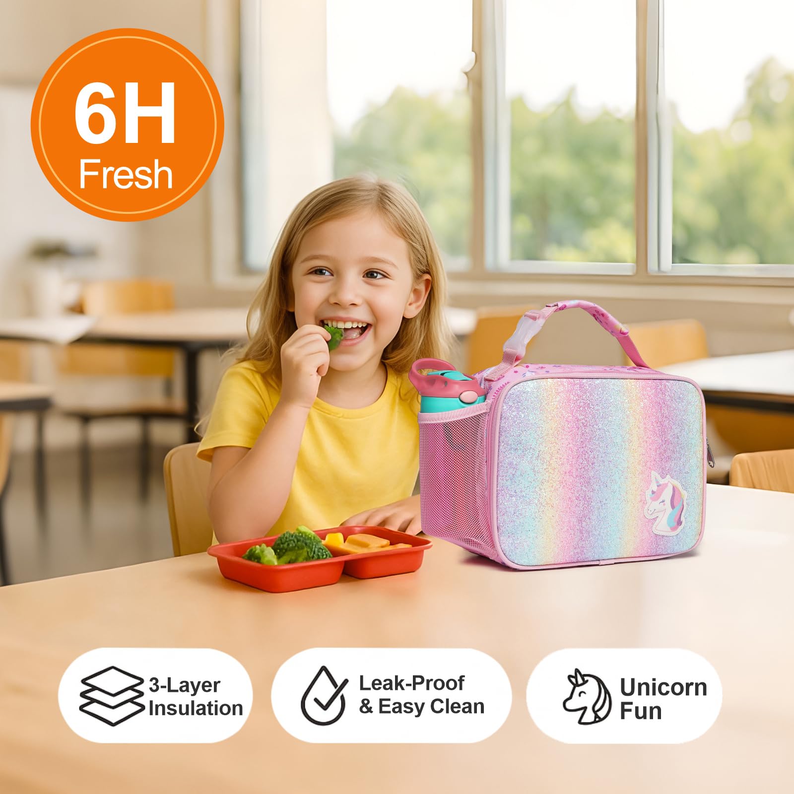 Bagseri Lunch Bag for Girls, Insulated School Lunch Box with Bottle Holder - Image 2