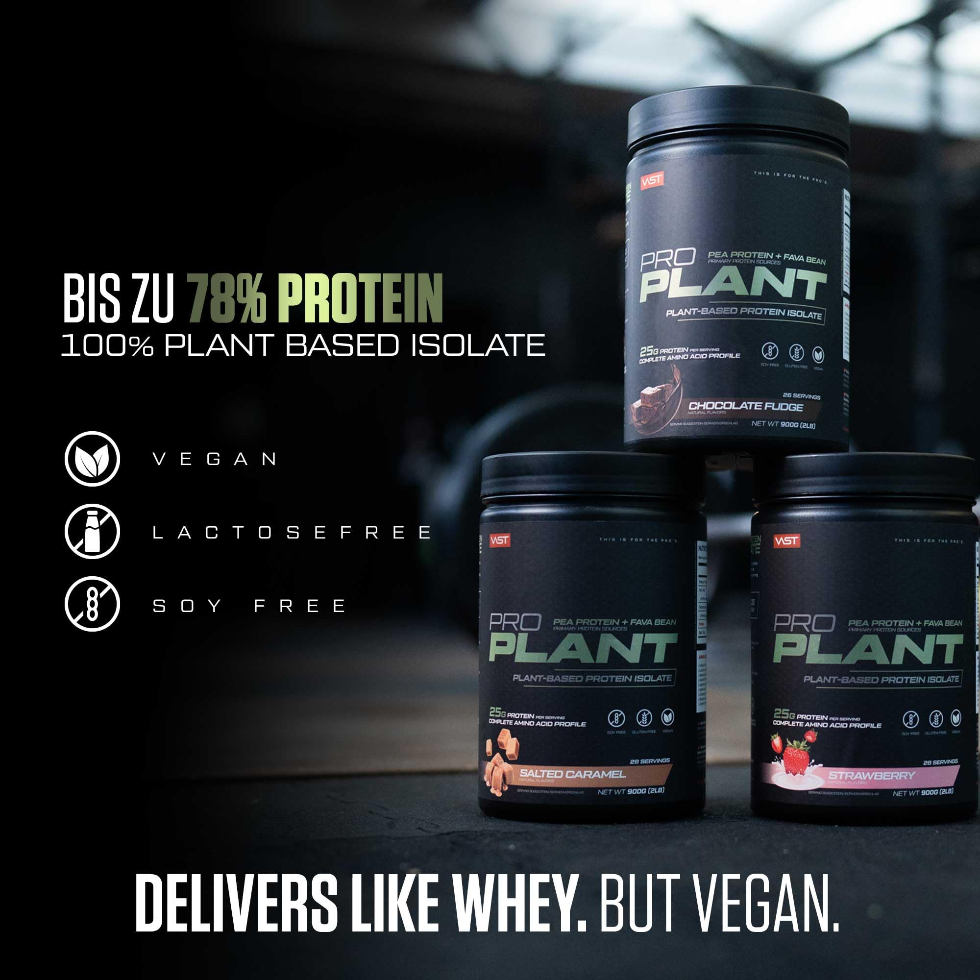VAST PRO PLANT veganes Proteinpulver Banana Bread, 900 g, 25 g pflanzliches Protein pro Portion, mit Erbsenprotein & Favabohnenprotein, ohne Zuckerzusatz