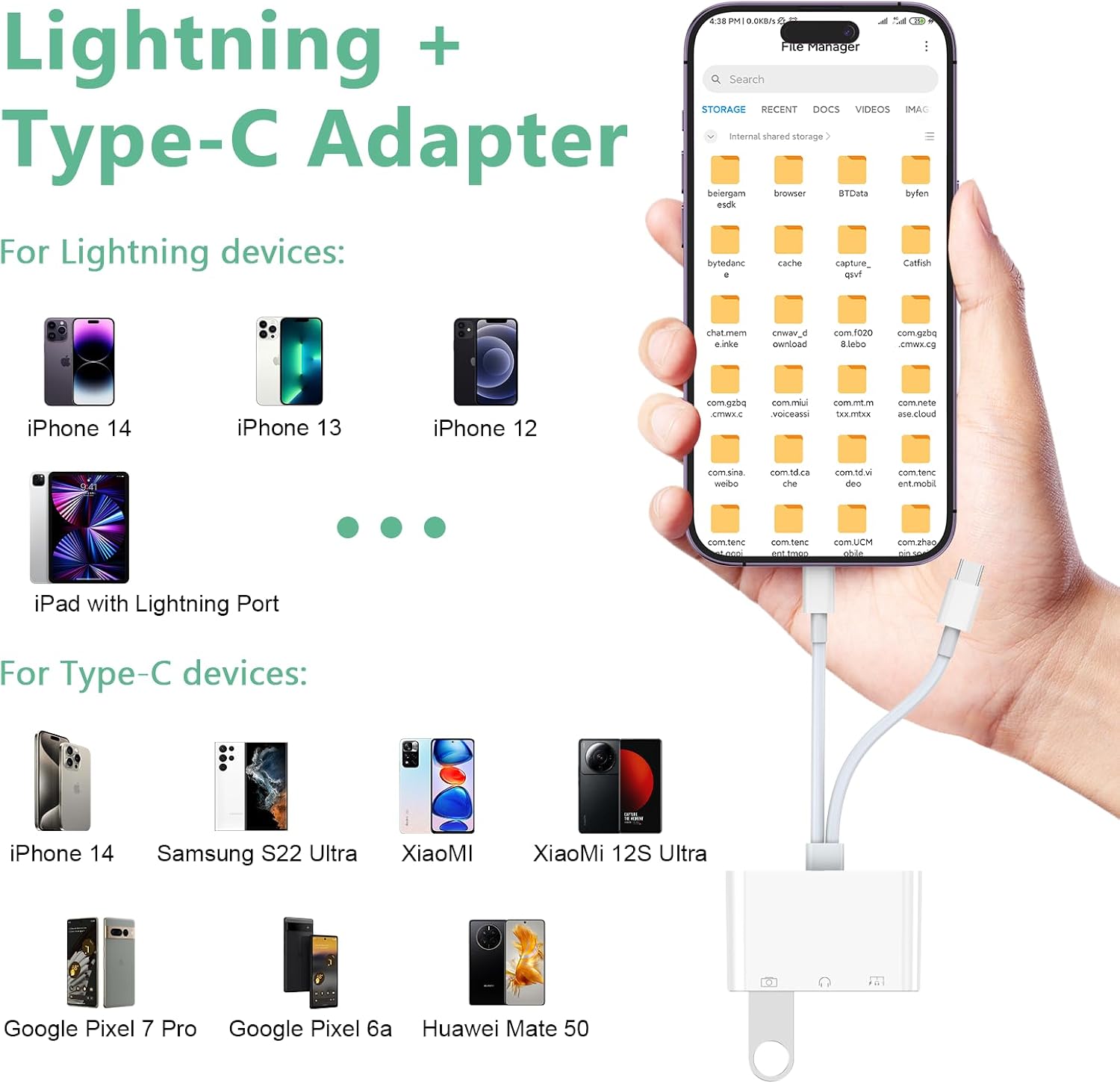 Lightning/USB C to 3.5mm Aux Audio Headphone Splitter Adapter Cable,USB OTG Camera Adapter+3.5mm Jack+Type-C Earphone/Charge Port,Phone Splitter for iPhone 15/14/13,Samsung,iPad