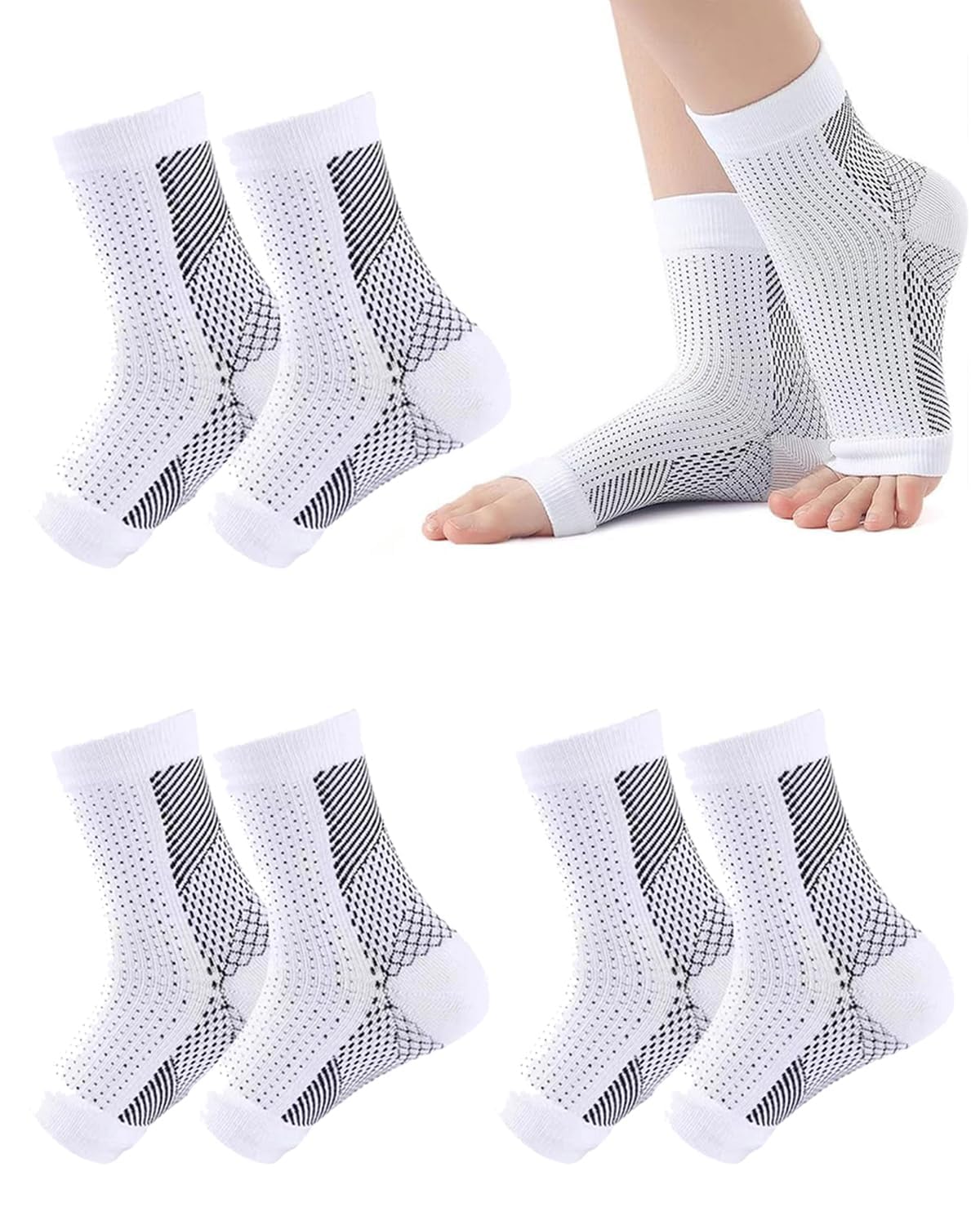 NHCDFA 3 Pairs Compression Socks for Women, Neuropathy Socks, Arch Support, Foot & Ankle Swelling, Achilles Tendon, Heel Pain, Injury Recovery (IN, Alpha, Free Size, white) (B0D8ZX8NM4) Amazon Price History, Amazon Price Tracker