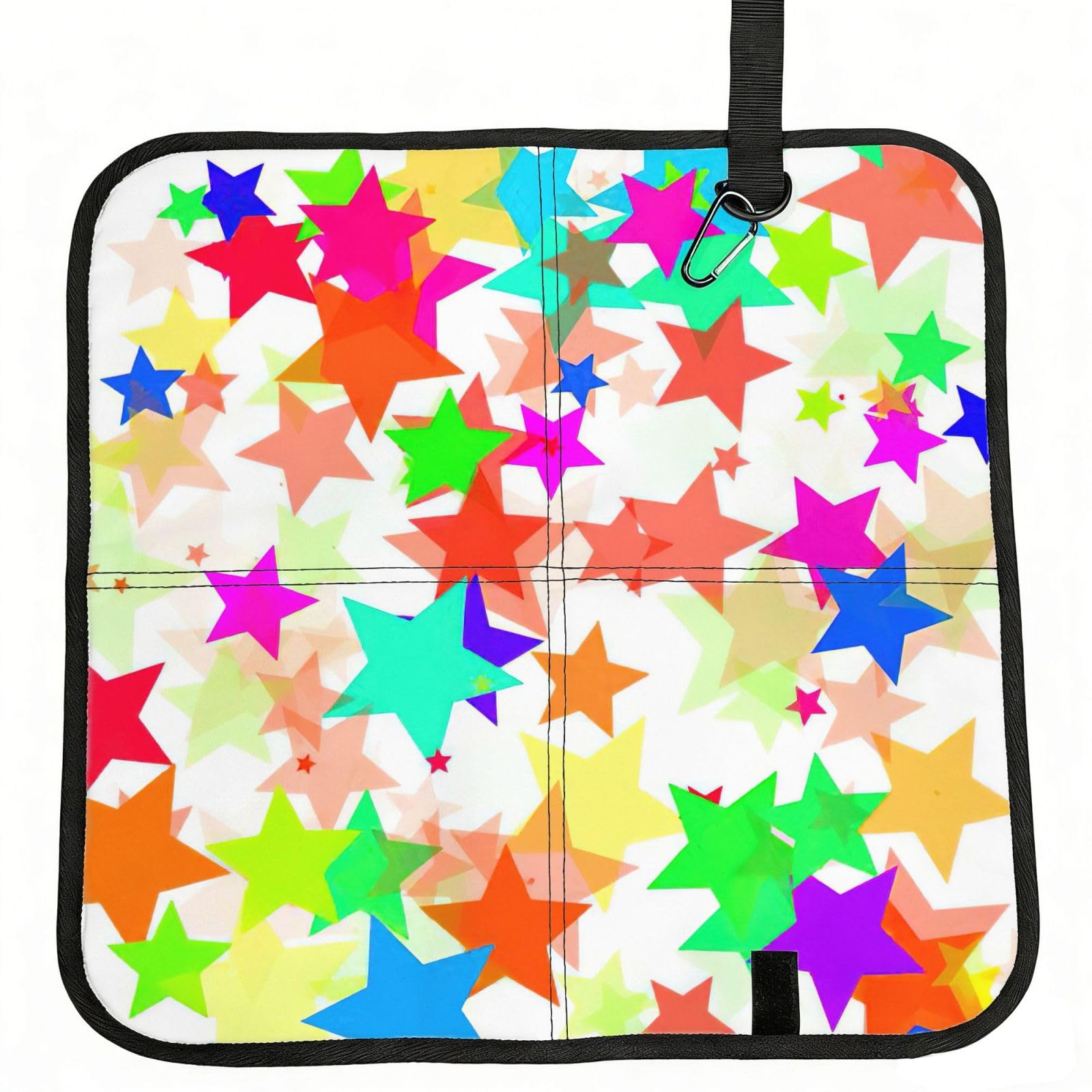 SDEGTHO Colorful Star Printed Foldable Seat Pad with Closure, Lightweight Cushion for Airplane Travel Camping