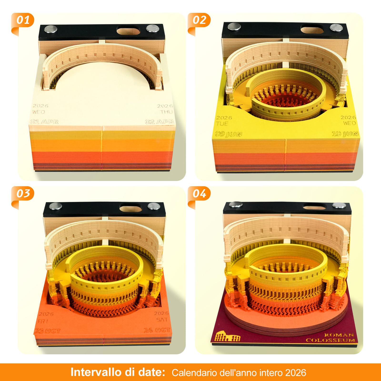 Calendario 3D 2026 – Il Colosseo | Il tuo calendario personale con modello di carta 3D | Decorazione da scrivania originale e incantevole decorazione invernale