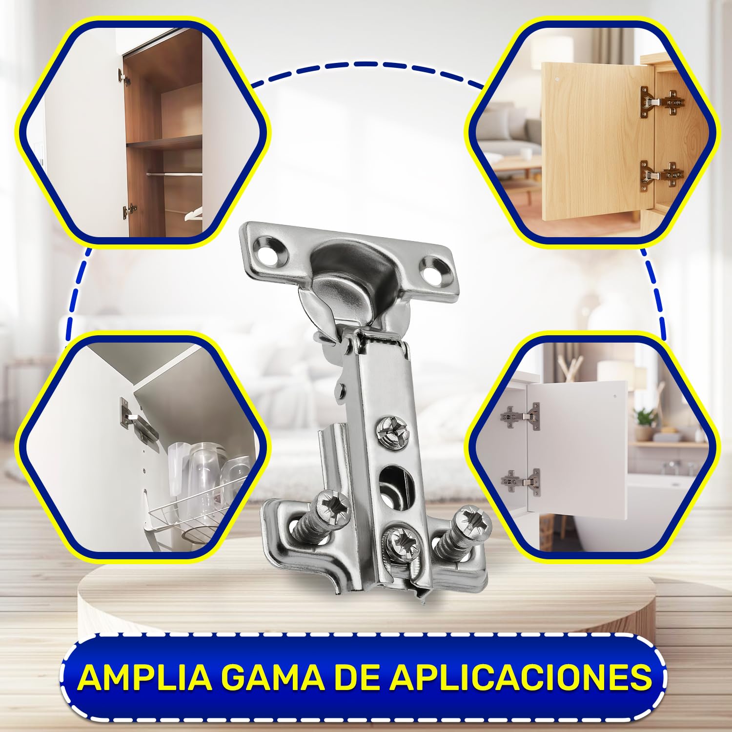 4 Piezas Bisagra Puertas Cocina con Ángulo Apertura 95° - Dotados del Sistema Slide-On - Montaje de Bisagra para Puertas H=0 Ø 26 mm - Garantía de 10 Años - MONTERAL