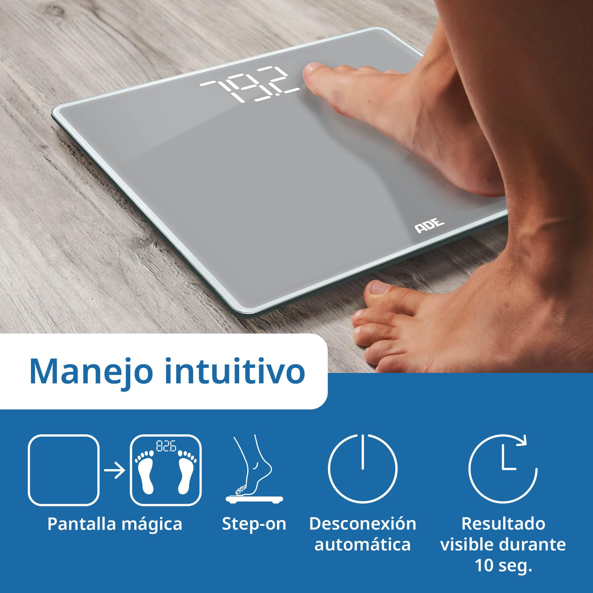ADE Báscula de baño digital con gran capacidad de carga de hasta 220 kg | balanza peso corporal precisa con dígitos luminosos XXL | gran pantalla | superficie de pesaje extragrande | gris