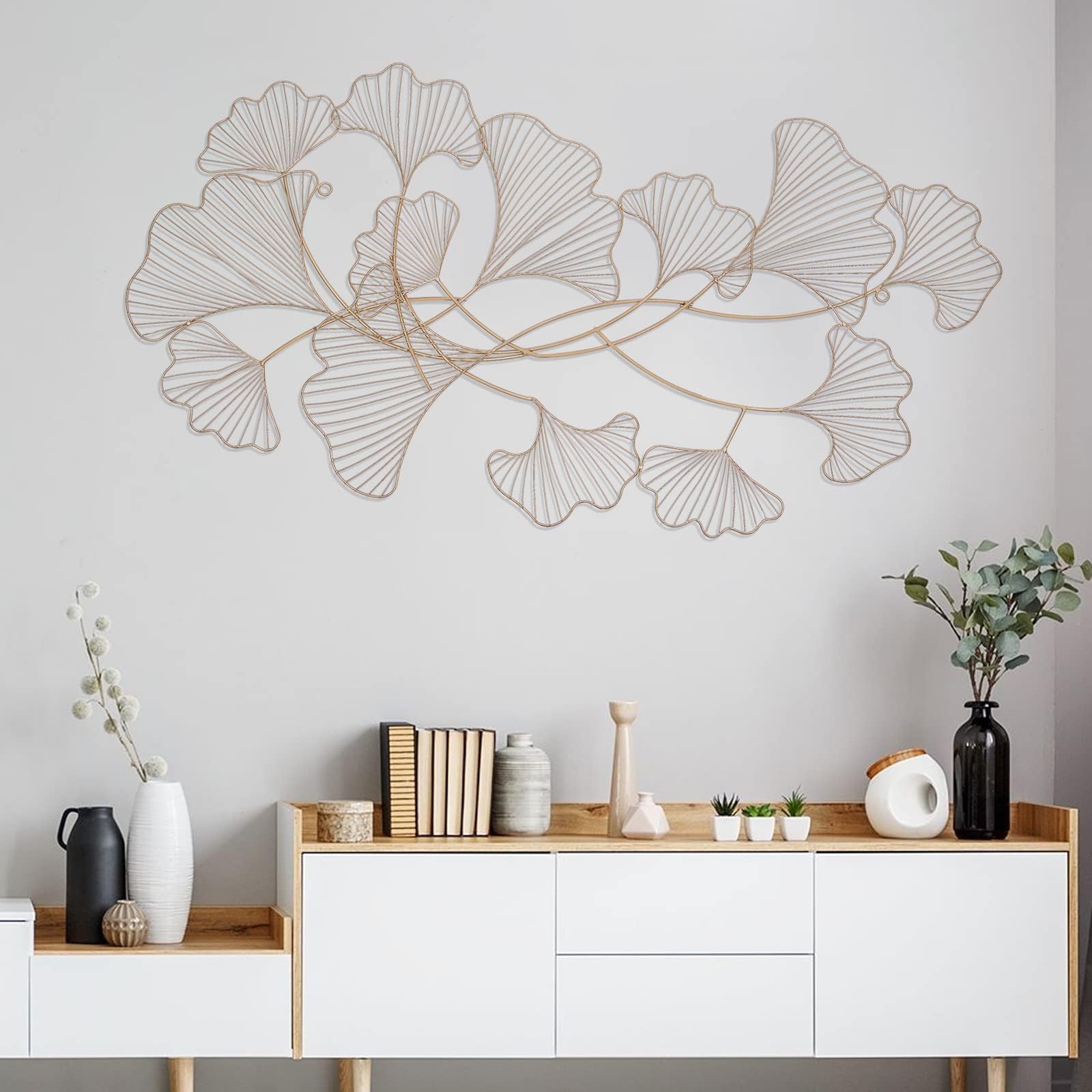 Ginkgo - Escultura de metal para pared, decoración creativa de pared, diseño de chapa para salón, 120 x 57 cm
