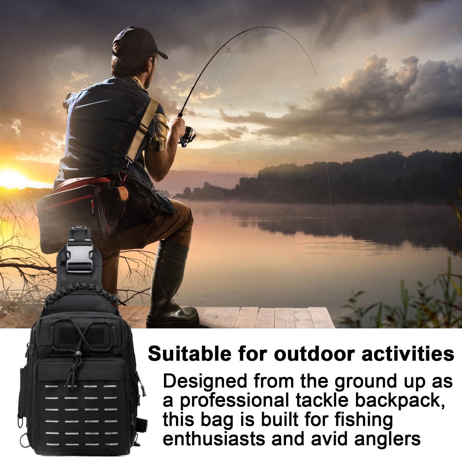 Zaino per attrezzatura da pesca, versatile, borsa portaoggetti a tracolla per attrezzatura da pesca, borsa portaoggetti per attrezzatura da pesca, escursionismo, campeggio