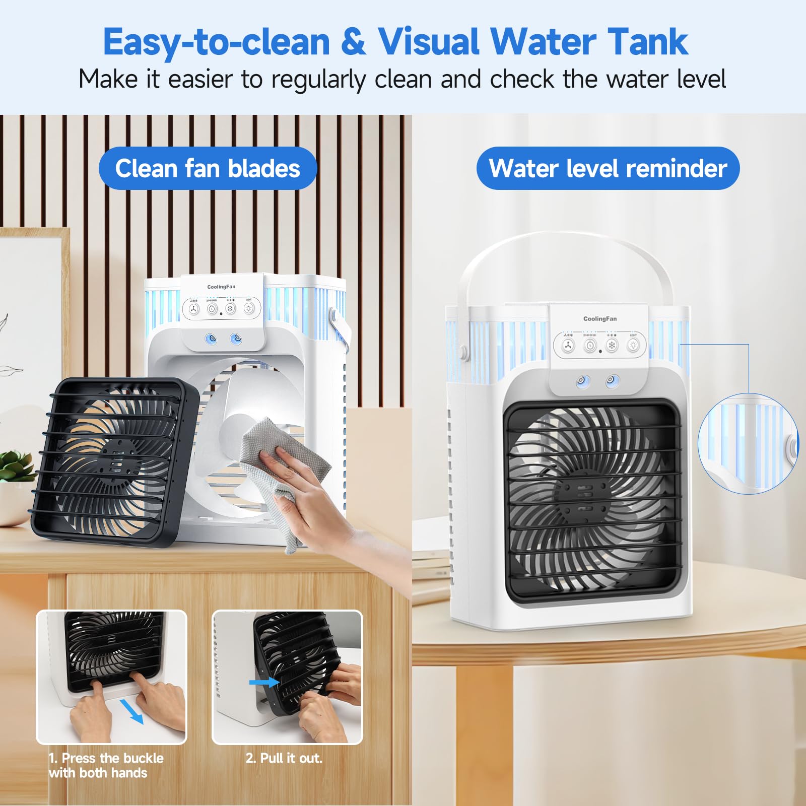 1200ml Aire Acondicionado Portatil con Mando, 5 en 1 Mini Aire Acondicionado, 3 Velocidades, 3 Modos de Nebulización, Luz de 7 Colores, Temporizador de 2-8H, Enfriador de Aire Portátil Interior — view 7