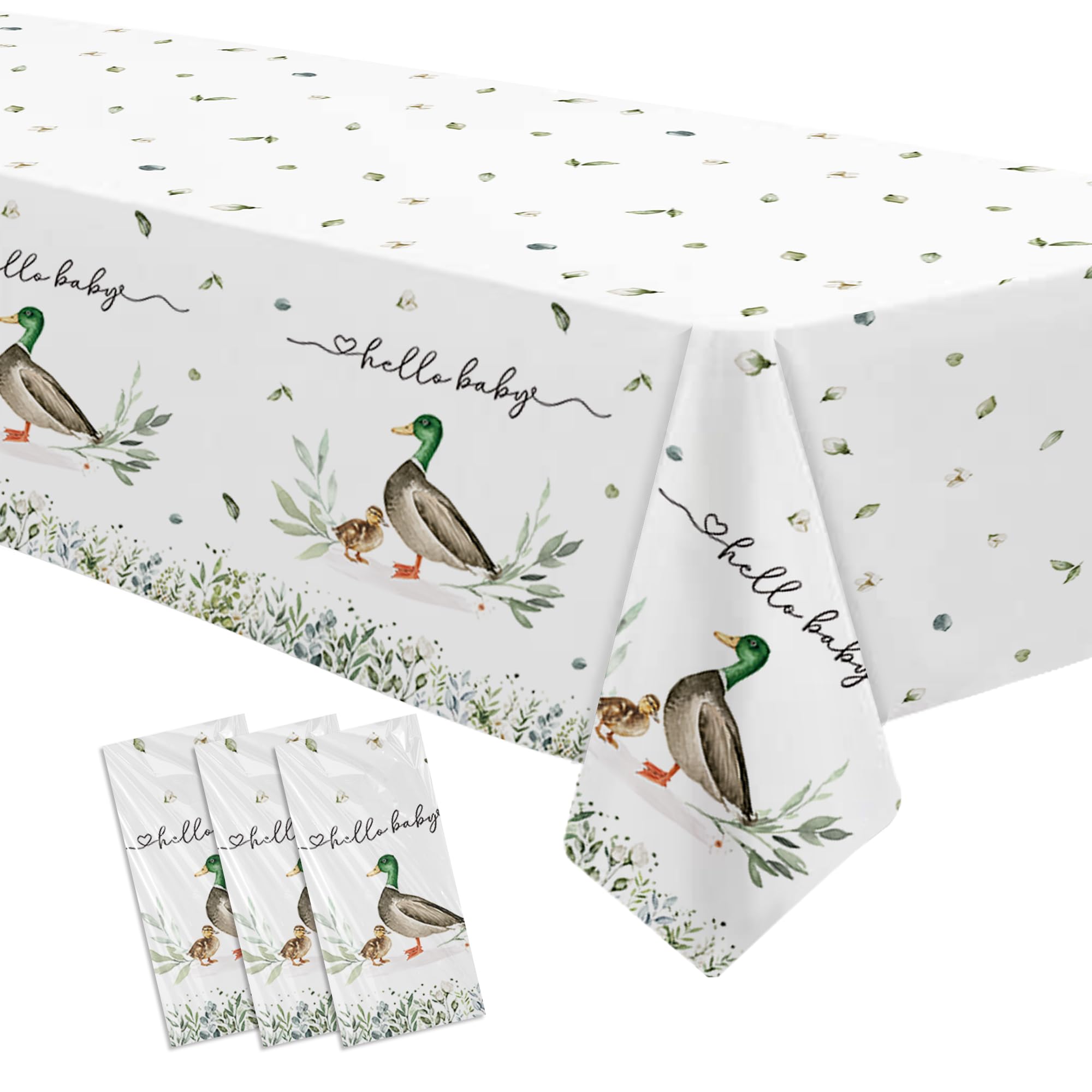 Srua Don 3Pack Mallard Duck Baby Shower Decorations Tablecloth, Duck Hunting Baby Shower Party Supplies Table Cover, Hello Baby Duck Baby Boy Table