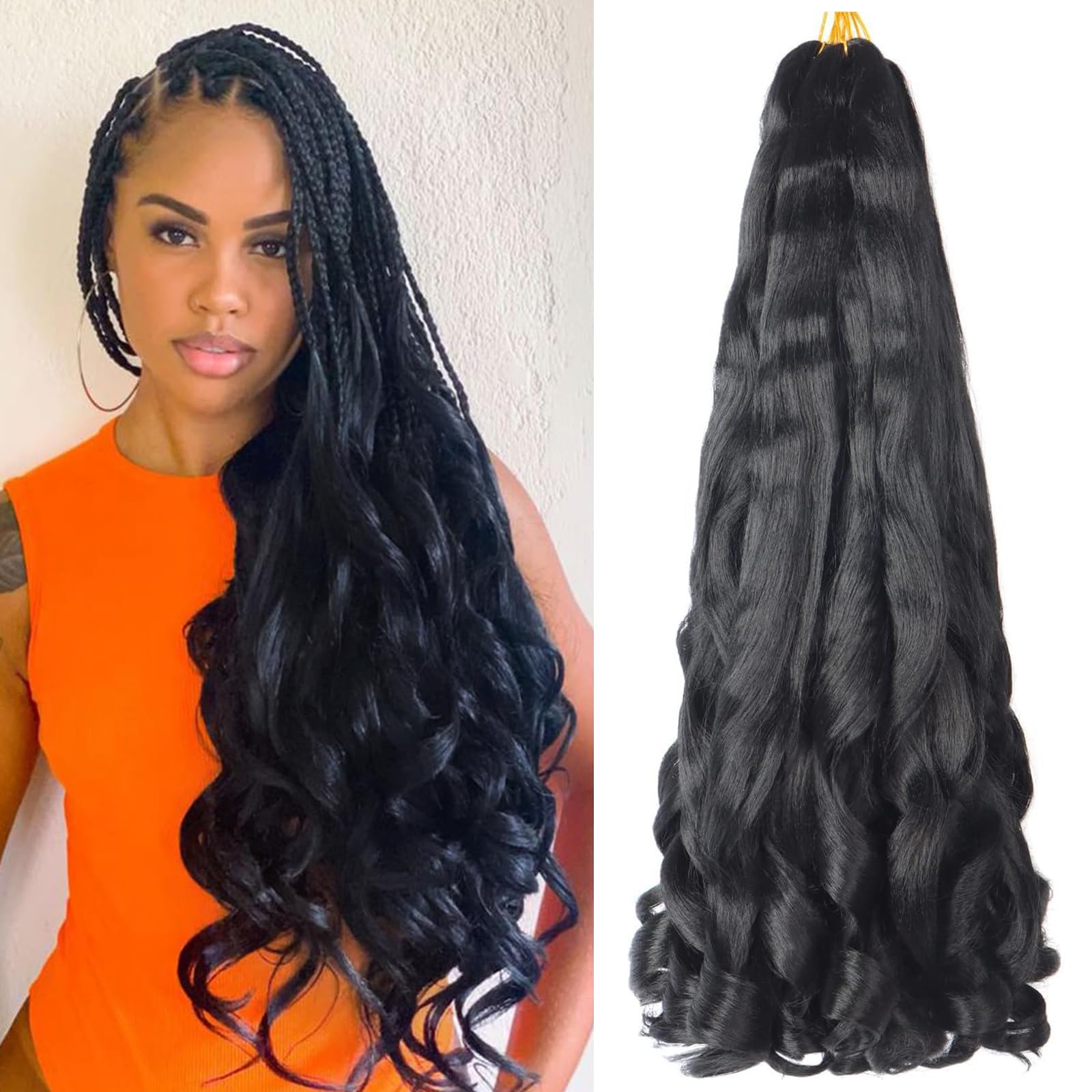 Alaleibaby 26 inch French Curly Braiding Hair 8 Pack Loose Wavy Spiral Curl Braids Crochet Hair Deep Wave Synthetic Extensions Pre Stretched Bouncy Braiding Hair