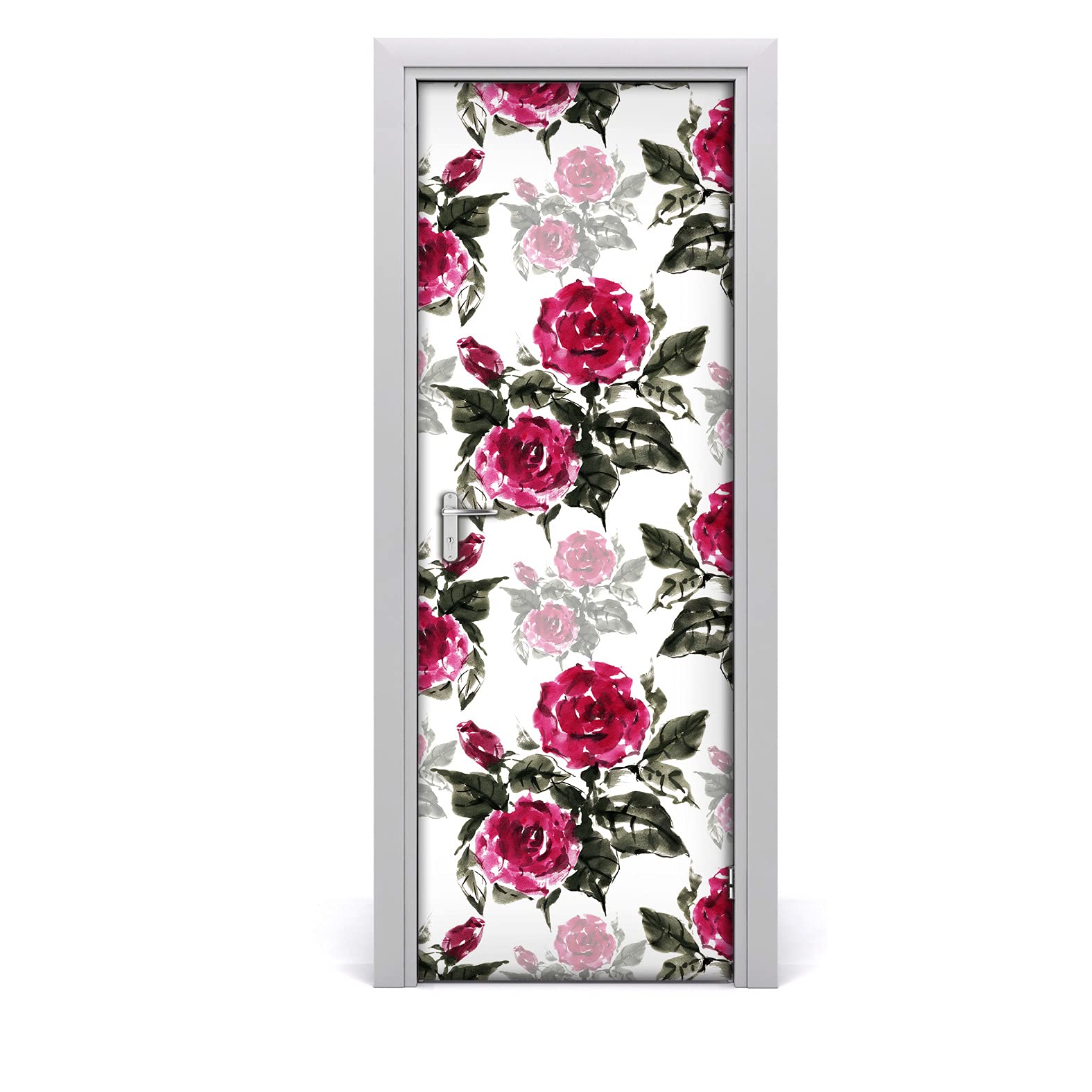 Autocollant de porte fleurs de roses d'encre 85x200cm papier peint