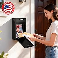 Vista 3 de Caja de seguridad para buzón de pared con bloqueo para negocios, caja de seguridad resistente de 0.047 in con código, caja de bloqueo vertical a