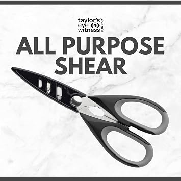 Heavy Duty Kitchen Scissor Shears - Large, Strong, Soft Grip, Dishwasher Safe, Multi-Purpose, Utility Food Cooking Snips, Bottle Opener & Safety Sheath. (Grey)