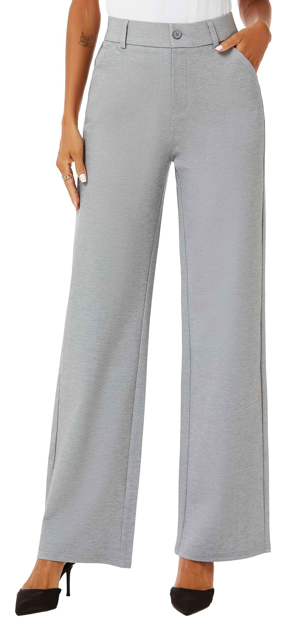 iChosy Womens High Waist Wide Straight Leg Trousers Casual Slacks Dress Pants with Pockets