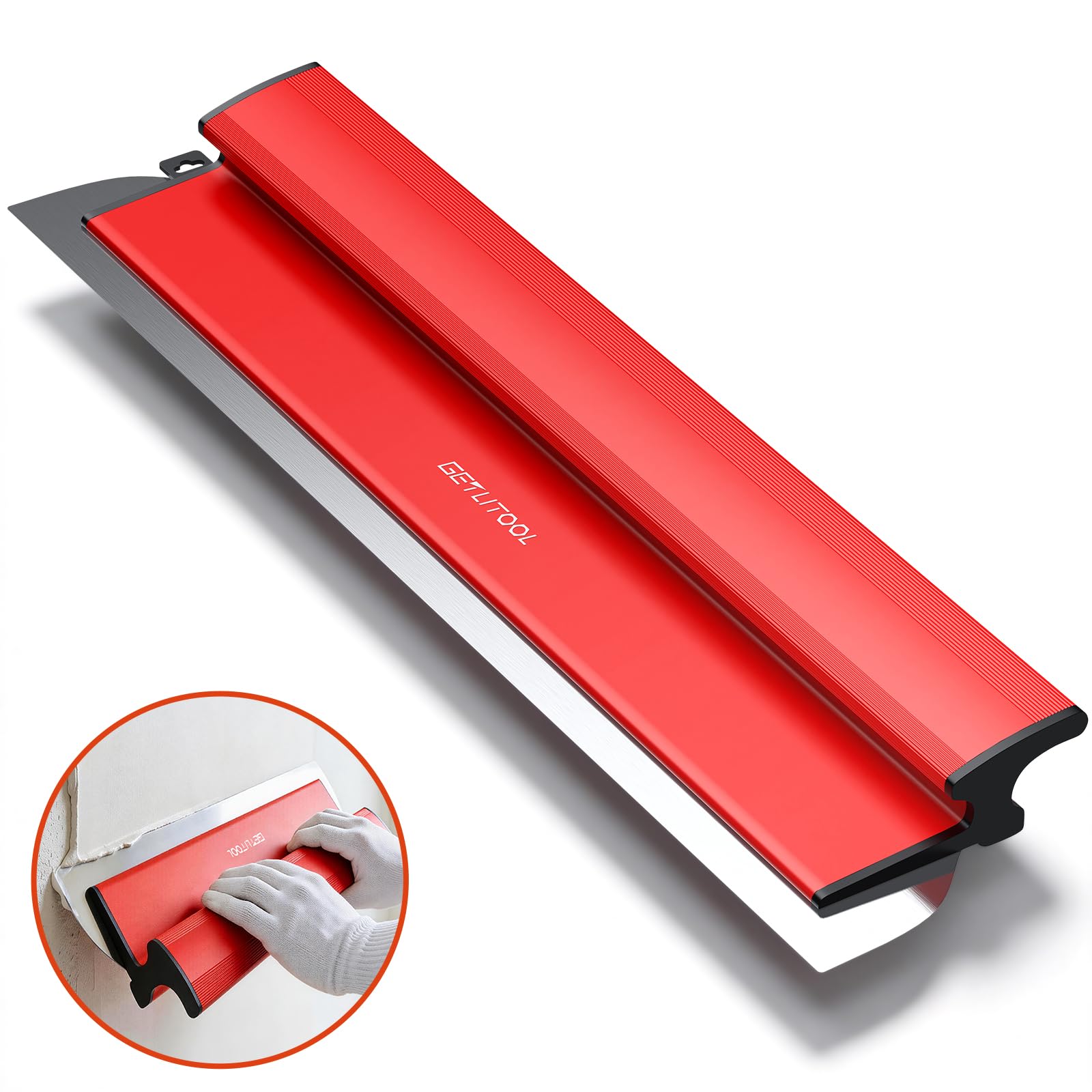 GETLITOOL Couteau à Enduire en Acier Inoxydable,60cm,Lisseuse Enduit,Spatule Enduit de Lissage Set,Outils de Cloison Sèche Grandes Surfaces Avec lame de rechange et Manche D'extension à 1.3m