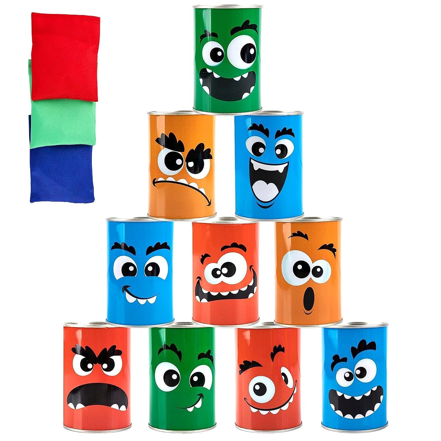 The Magic Toy Shop Tin Can Alley – Toss Bean Bags At Tin Cans - Fun Indoor & Outdoor Party Game For Children & Families – Garden Game For Kids and Adults - Ideal For Sports Days & Carnivals