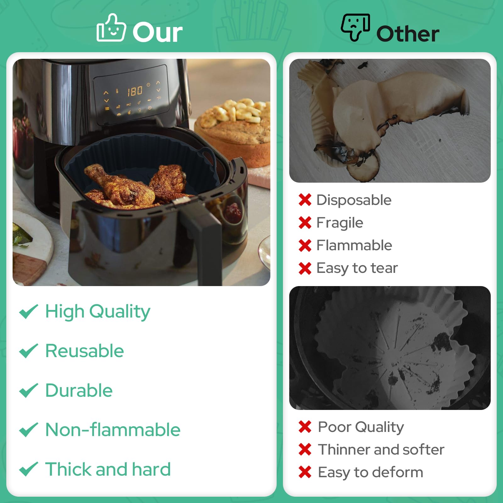 Aazon.co: Silicone Air Fryer Liners Square, Reusable Airfryer Basket - View #9