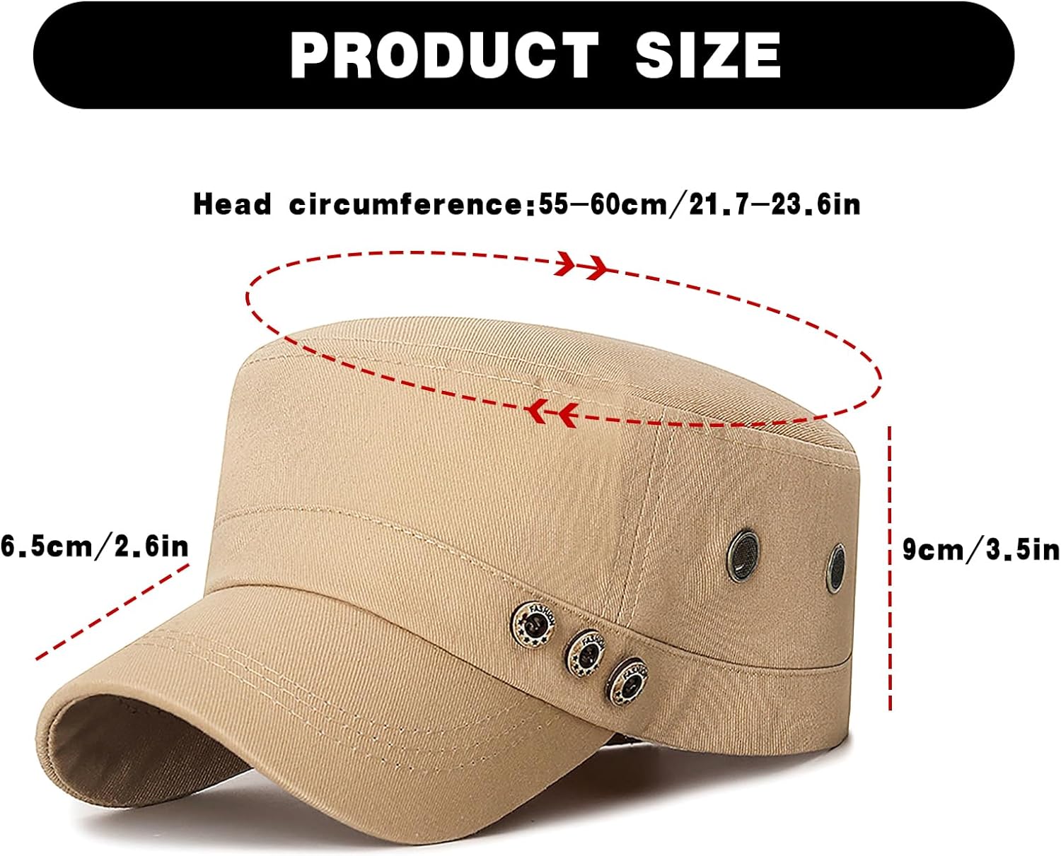 Initlove Cadet Army Cap Military Unisex Flat Top Hat for Men Women - Image 7