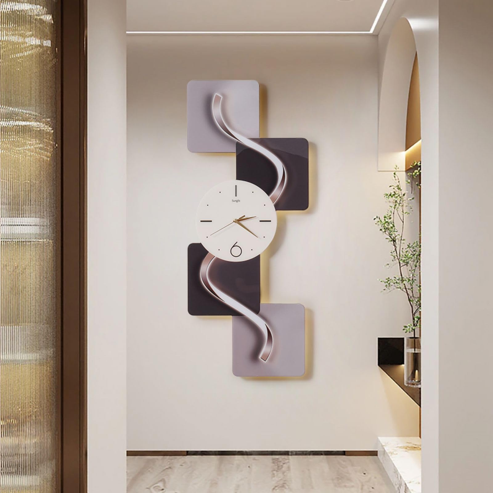 Reloj de pared grande, silencioso, sin tictac, diseño geométrico moderno con luz LED, ideal para decoración del hogar para sala de estar