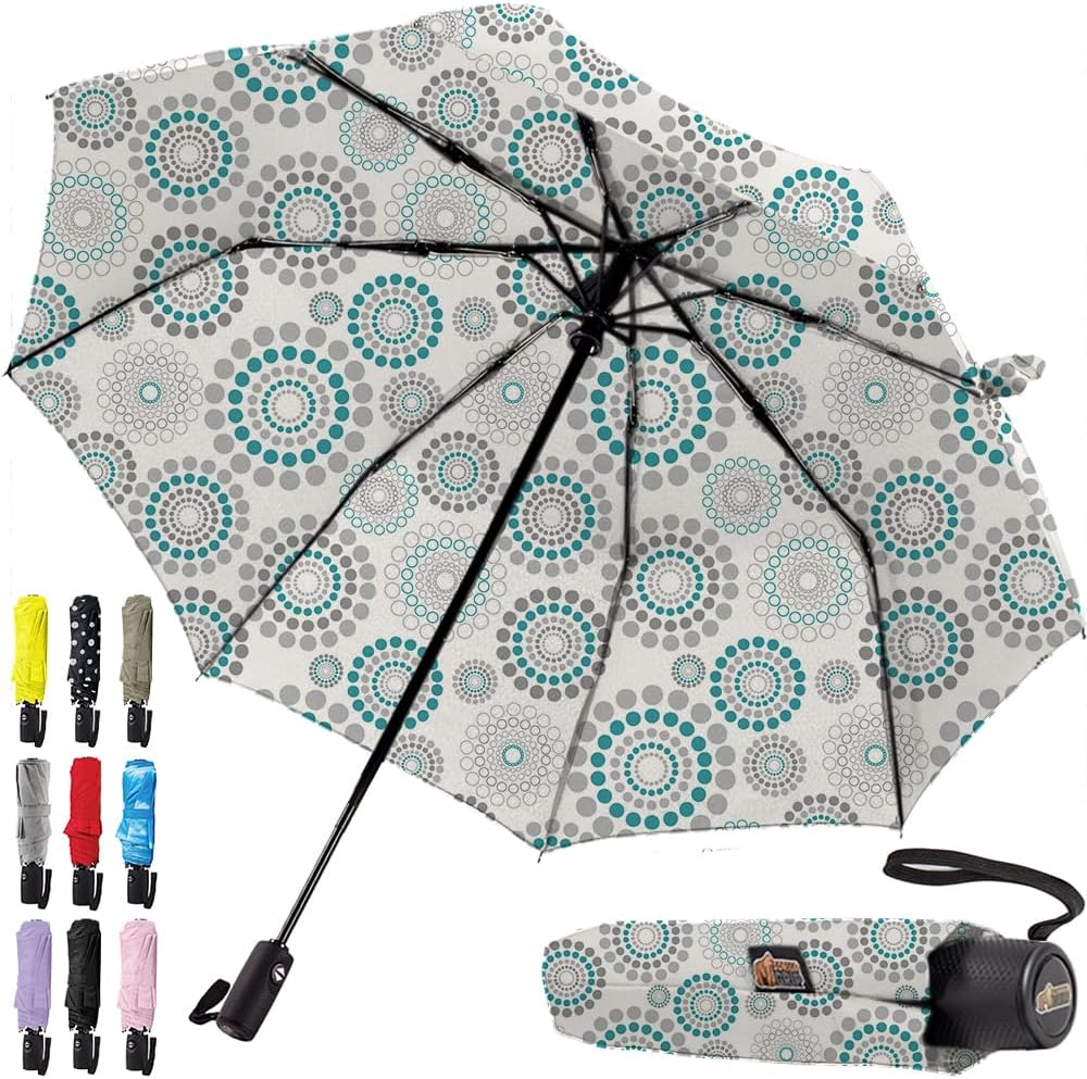 Gorilla Grip Windproof Compact Stick Umbrella for Rain, One-Click Automatic Open and Close, Strong Reinforced Fiberglass Ribs, Easily Collapsible, Lightweight Portable Umbrellas for Travel, Spiral